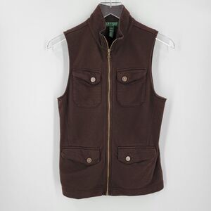 Lauren Ralph Lauren Petite Vest Women's Petite Medium Brown Zip Up Pockets